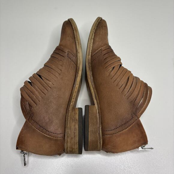 Free People Lost Valley Tan Brown Leather Strappy Ankle  Free People Lost Valley Strappy Ankle Boot Pointed Toe Brown 7.5